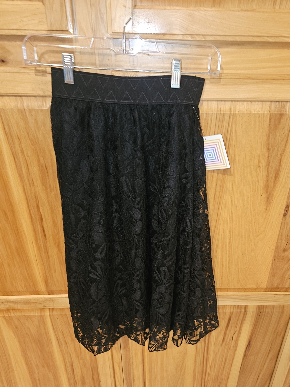 LuLaRoe Black Lace Midi Skirt with Floral Overlay